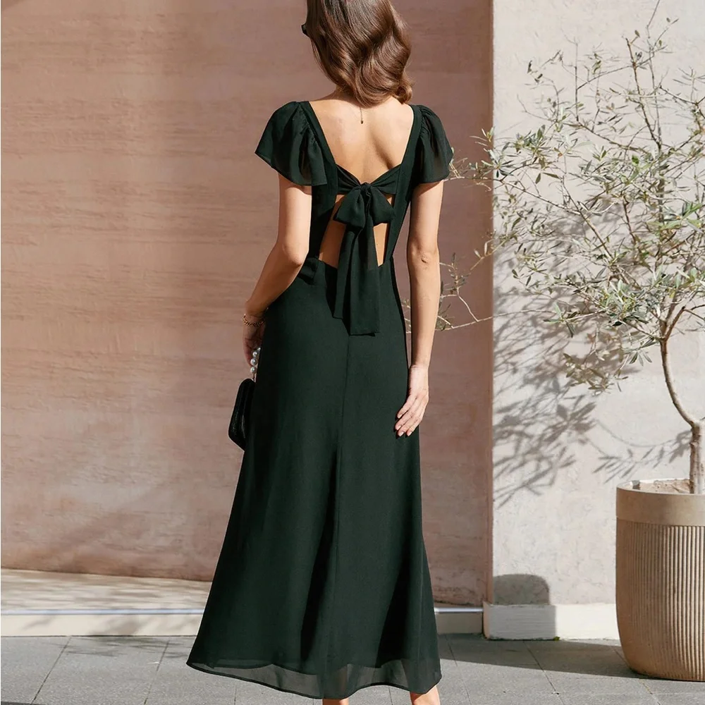 Black Sweetheart Neck Chiffon Maxi Dress - Picture 5 of 8